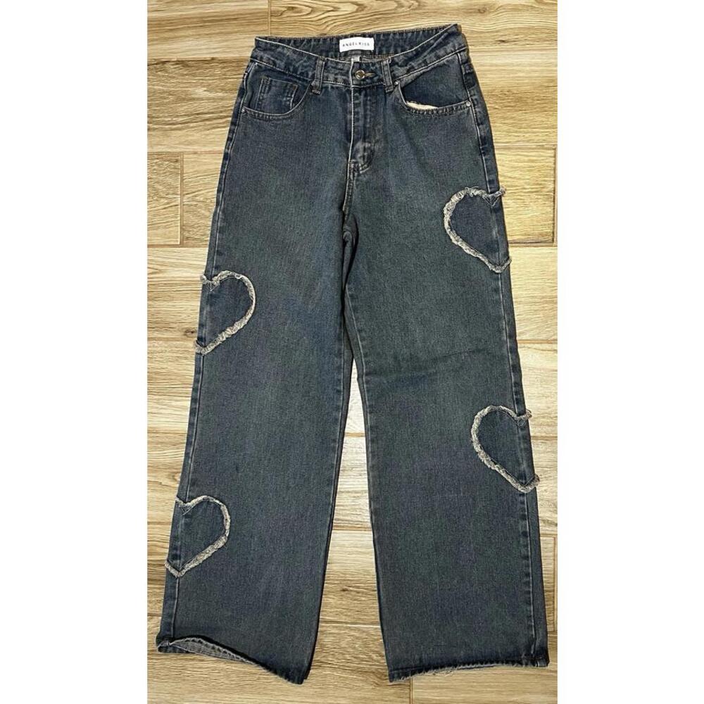 Angel Kiss Baggy Wide Leg Heart Details Women's Size 00/23 Denim Jeans